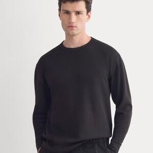 Everlane Men's Thermal Crew Neck in Cozy Waffle T-Shirt in Black, Size Small